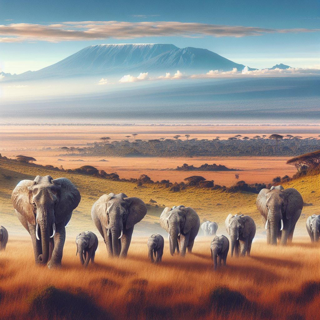 Elephants roaming freely in Amboseli National Park