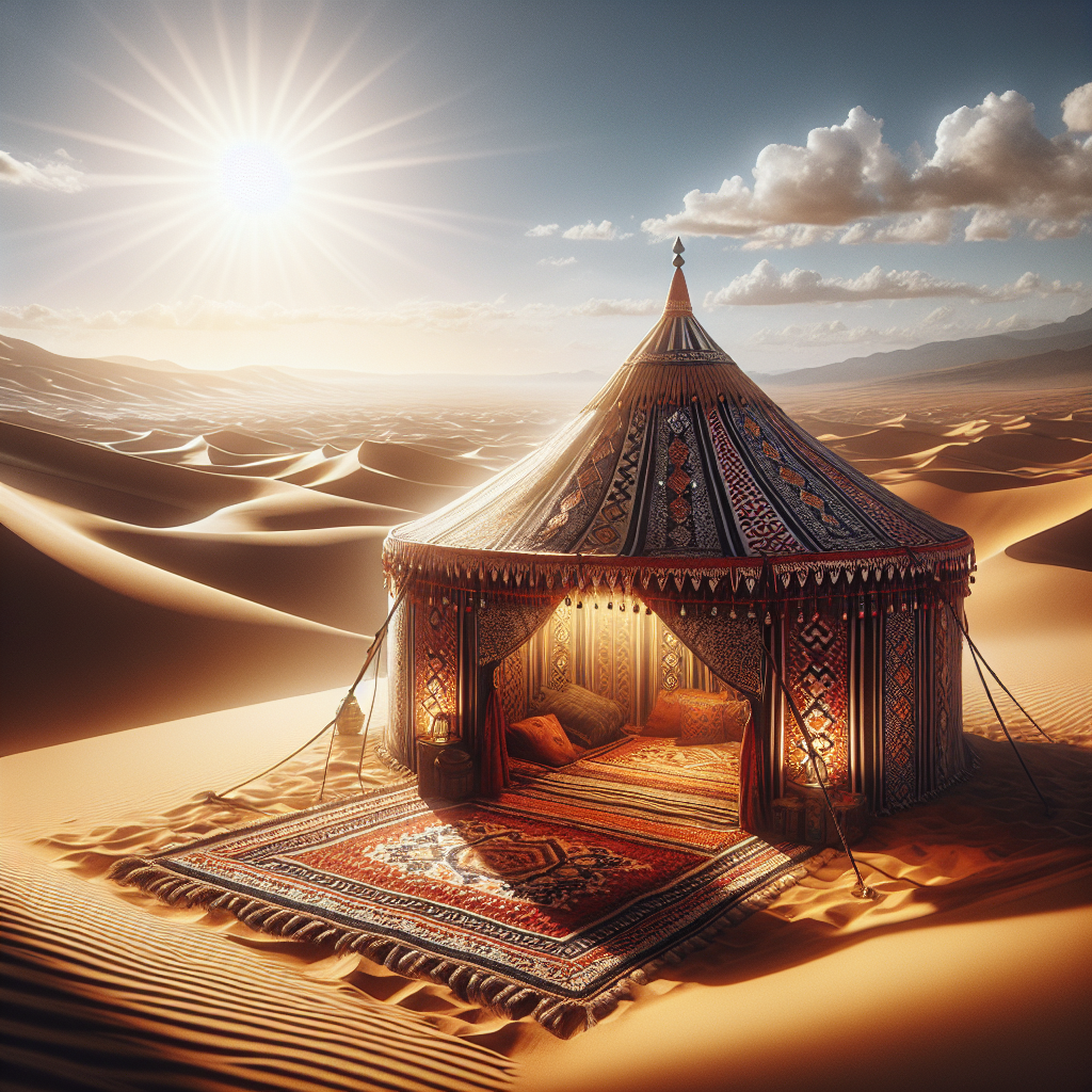 A traditional Berber tent set against the backdrop of the Moroccan desert