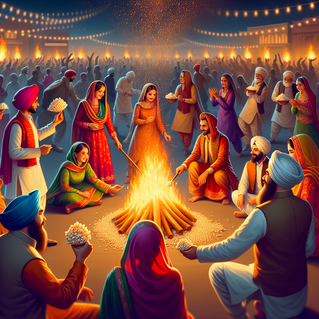 People dancing around the Lohri bonfire.