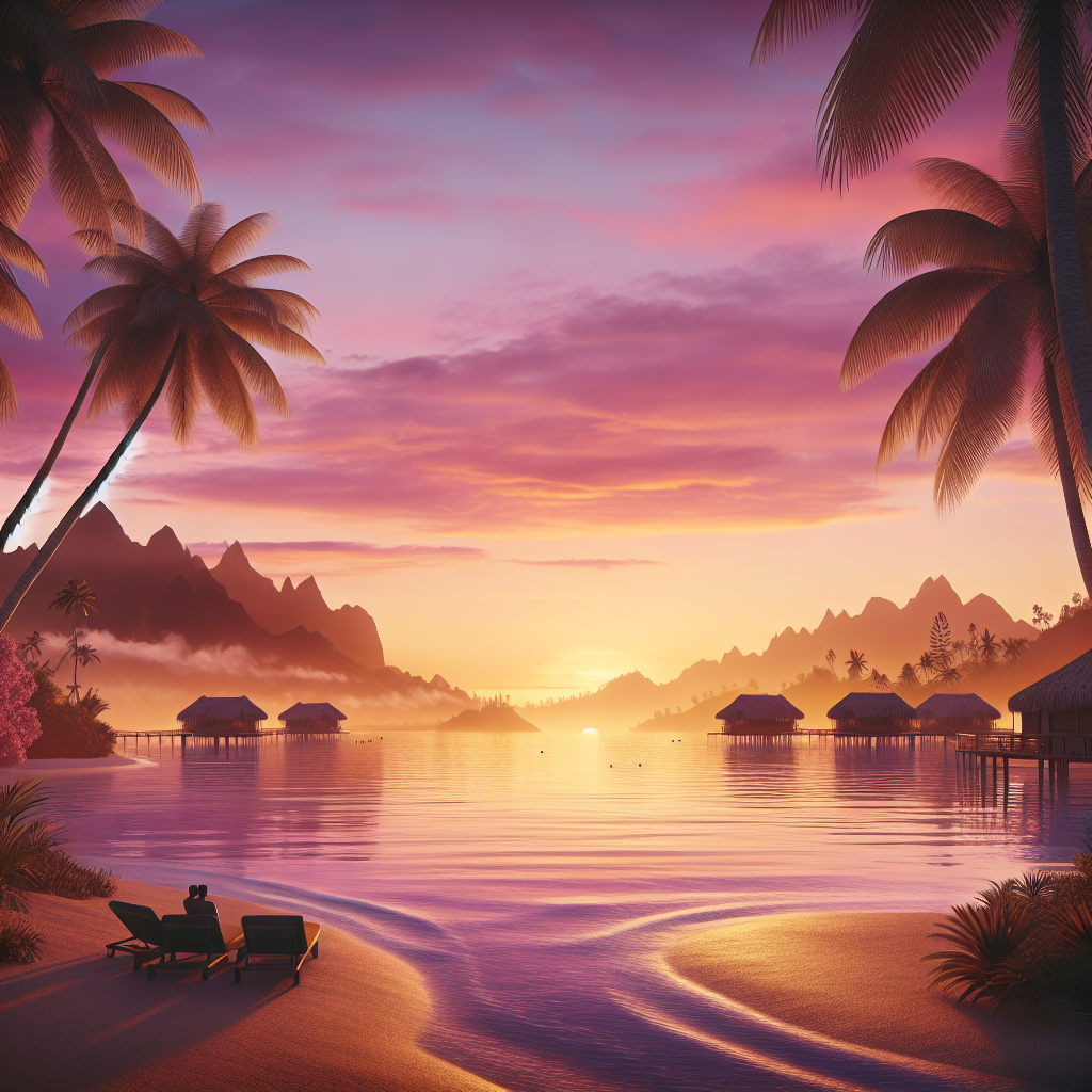 A picturesque sunset view on Tahiti island.