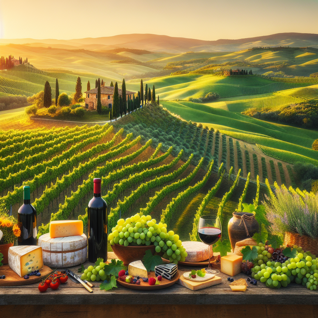 The scenic vineyards of Tuscany during sunset